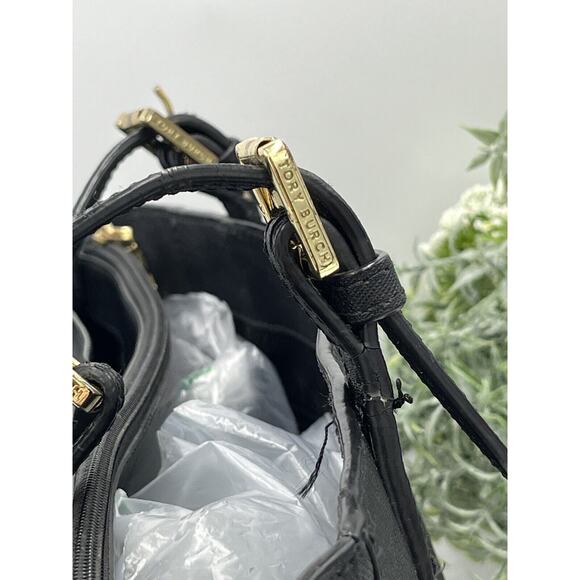 Tory Burch York Buckle Black Saffiano Leather Gold Tone Hardware Bucket Tote Bag - Picture 7 of 16